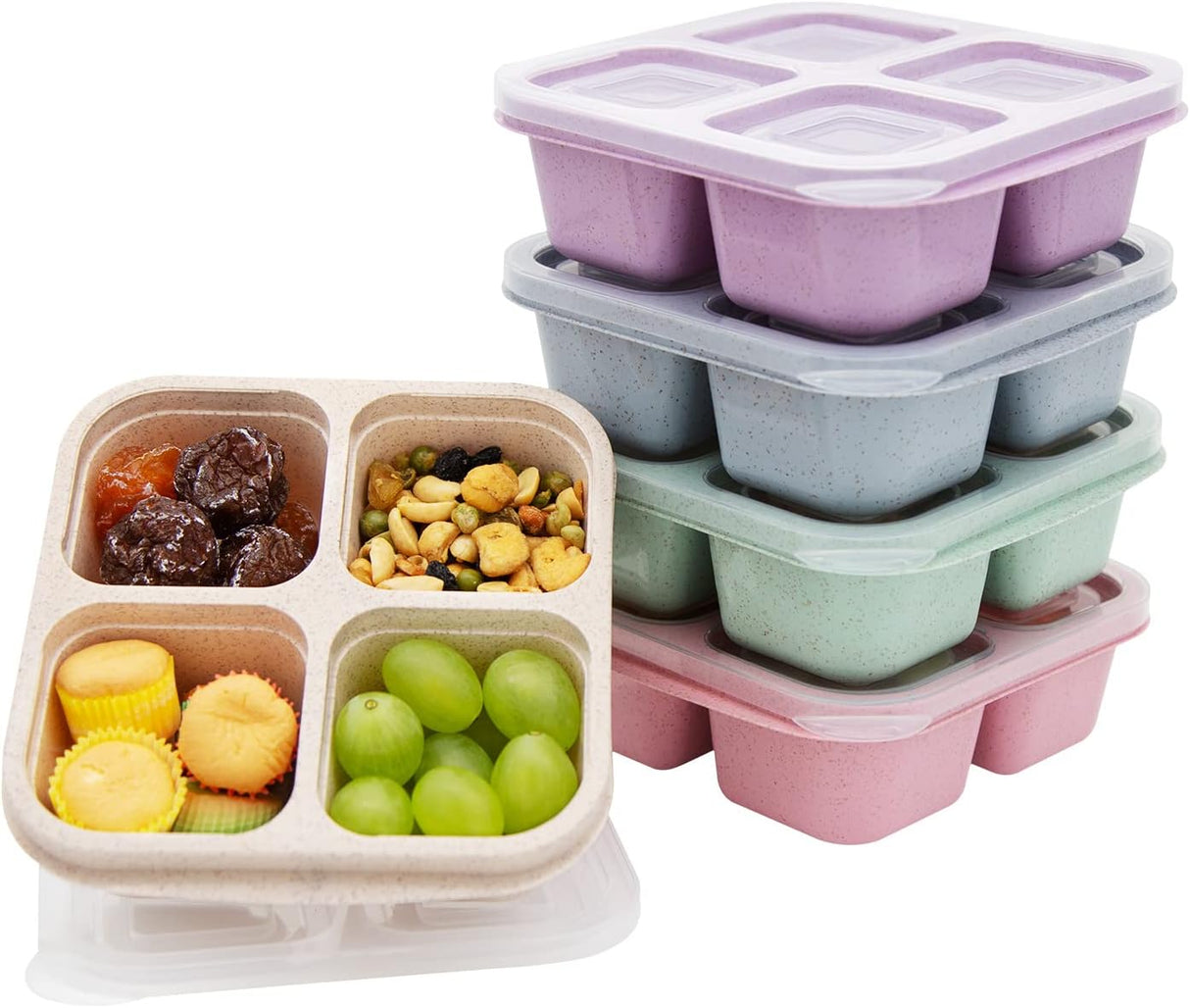 5 Pack Bento Lunch Box,4 Compartment Snack Containers,Divided Bento Snack Box,Meal Prep Lunch Containers, Lunch Box Kids/Toddle/Adults,Food Storage Containers for School, Work and Travel (5 pack)