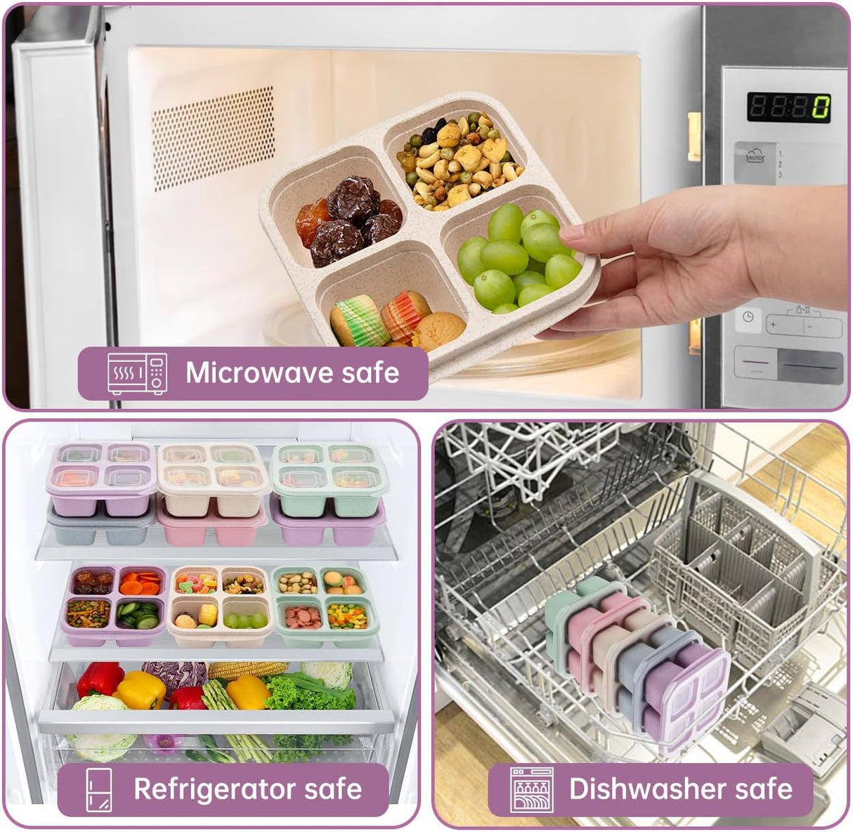 5 Pack Bento Lunch Box,4 Compartment Snack Containers,Divided Bento Snack Box,Meal Prep Lunch Containers, Lunch Box Kids/Toddle/Adults,Food Storage Containers for School, Work and Travel (5 pack)