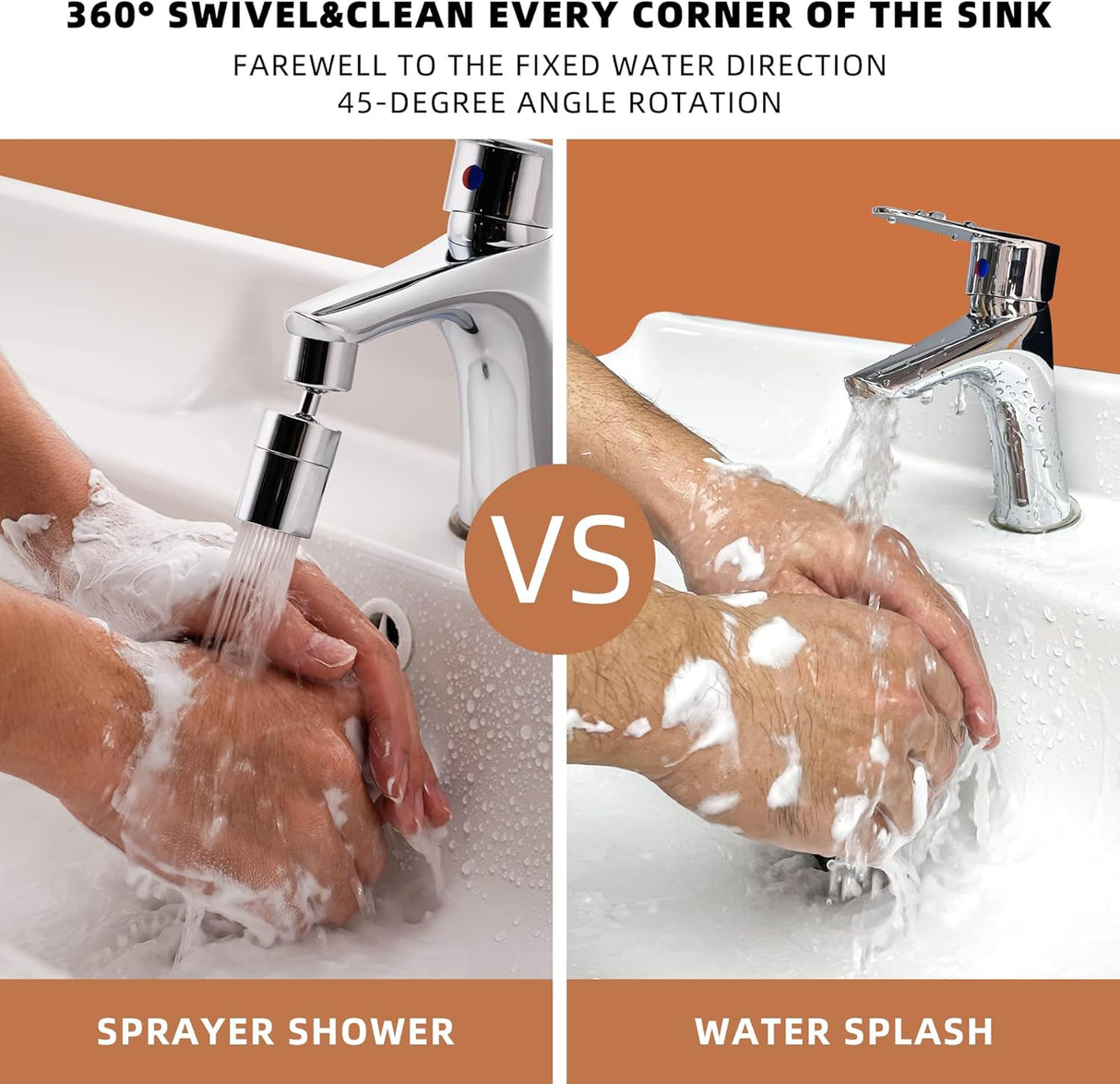 Kitchen Sink Faucet Aerator Solid Brass - Big Angle Swivel Faucet Aerator Dual-Function 2 Sprayer Kitchen Faucet Attachment Swivel Sprayer- 360-Degree Swivel - Polished Chrome/ 1.8GPM