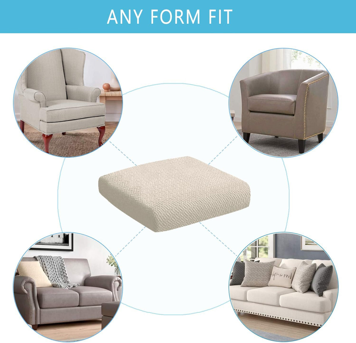 Outdoor Waterproof Couch Cushion Covers, Stretch Individual Patio Chair Cushion Outdoor Seat Cushion Pad Replacement Sofa Cushion Protector Sofa Slipcover (Cream, 2Pcs)