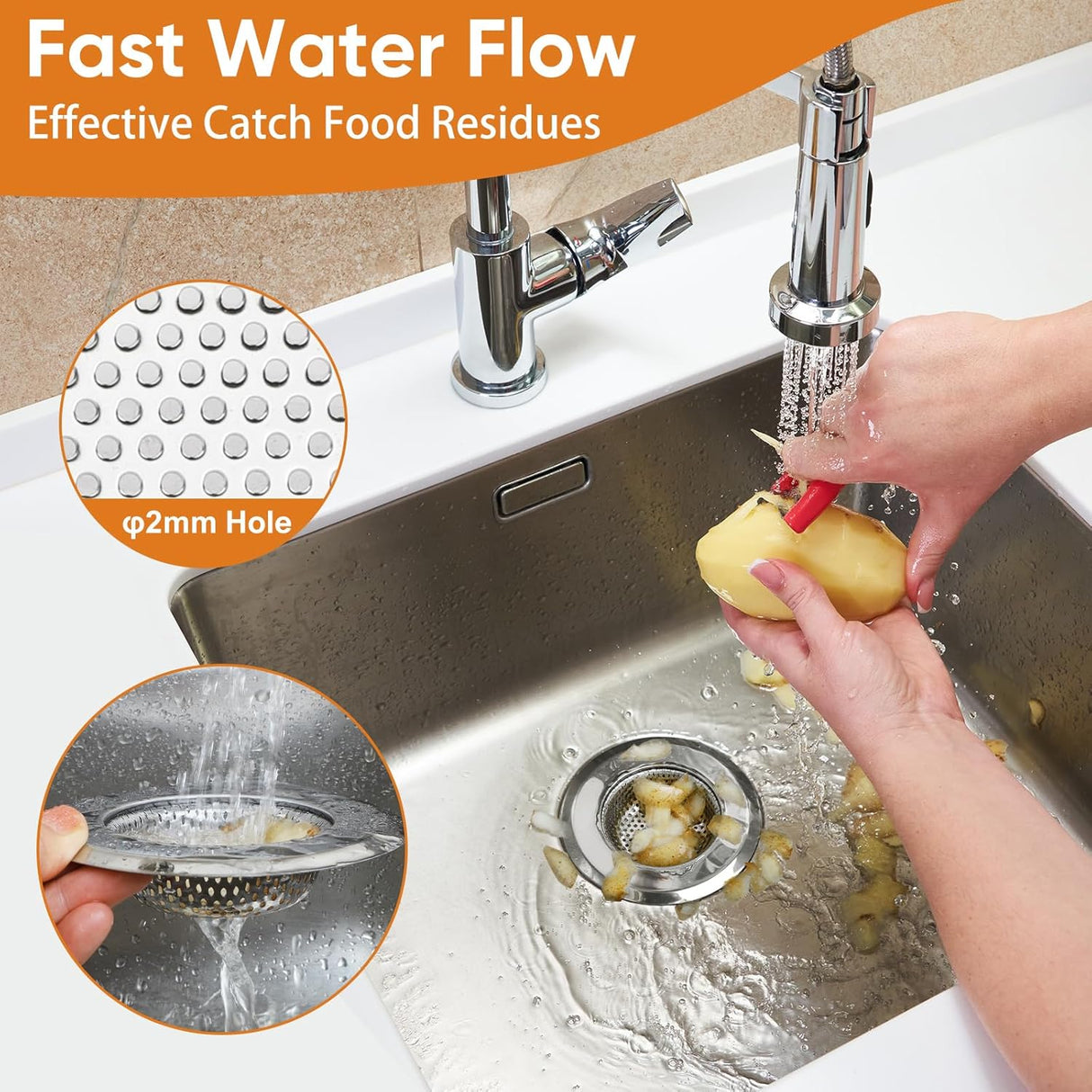 Kitchen Sink Strainer 2 Pack, 4.5 Inch/11.5cm Stainless Steel Sink Drain Strainer Kit Food Catcher for Kitchen Sink