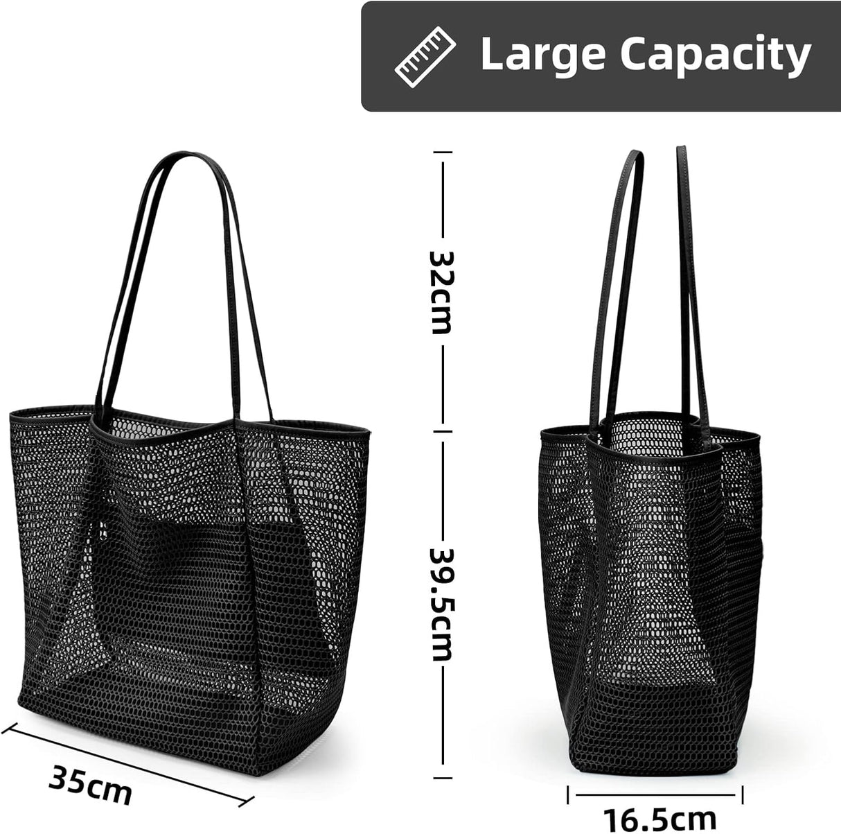 Oversized Beach Tote Bag, Semi Mesh Tote Bag Foldable MAX 35L Laundry Tote Bag For Beach Picnic Laundry Vacation