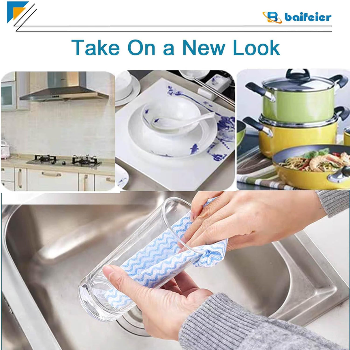 200 Counts Dish Cloths Kitchen Reusable, Disposable Cleaning Towels and Dish Cloths, Cleaning Rags Wipes Disposable,100 Count/Roll, Blue
