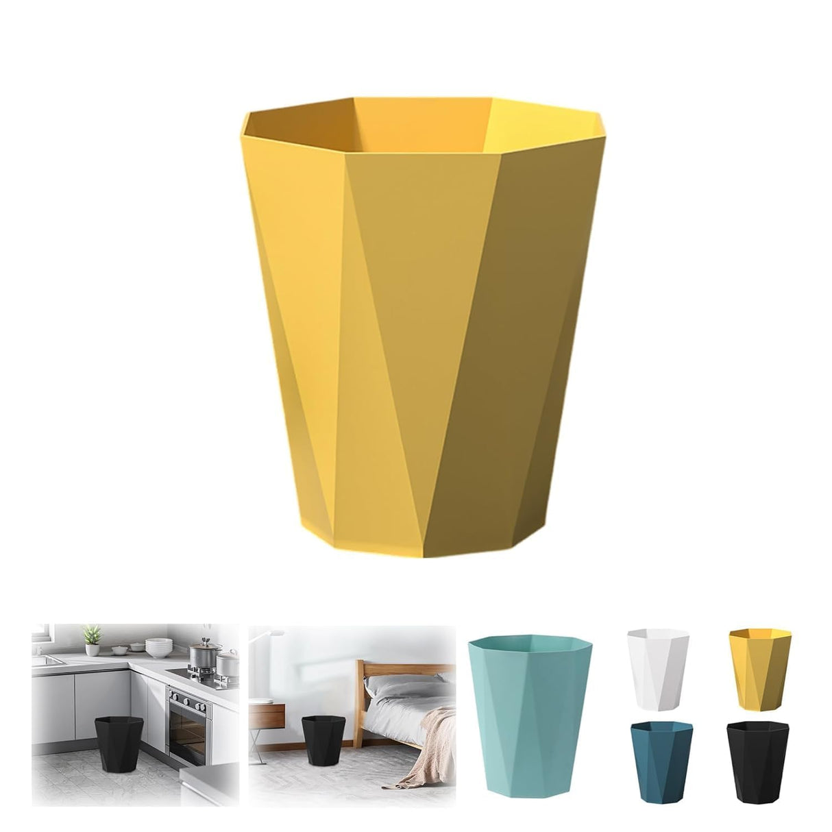 Polygon Small Trash Can,Bathroom Garbage Container, Office Organizer Plastic Wastebasket Rubbish Bin Paper Basket for Bathrooms, Kitchens,Laundry Room, Offices, Kids Rooms (Yellow)