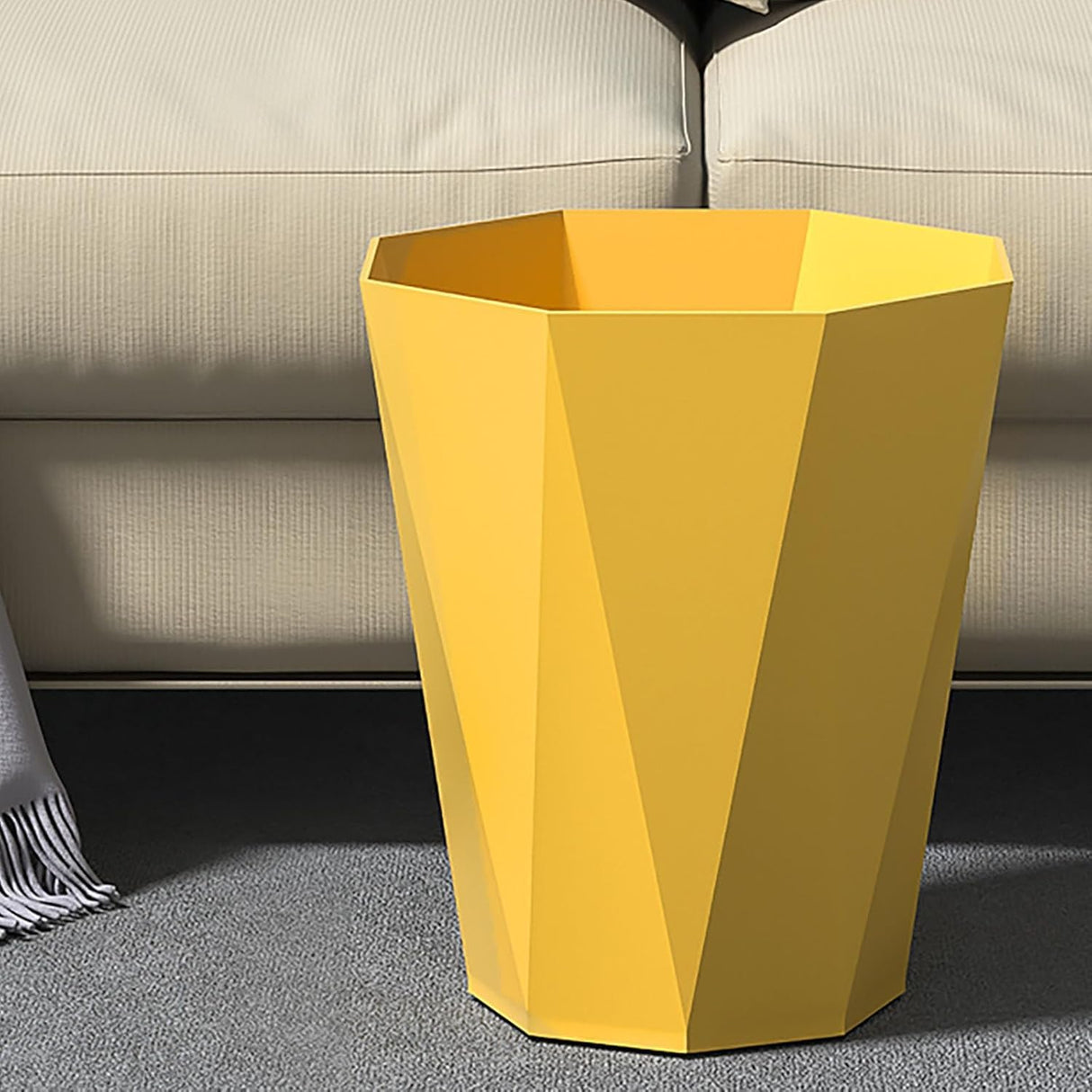 Polygon Small Trash Can,Bathroom Garbage Container, Office Organizer Plastic Wastebasket Rubbish Bin Paper Basket for Bathrooms, Kitchens,Laundry Room, Offices, Kids Rooms (Yellow)