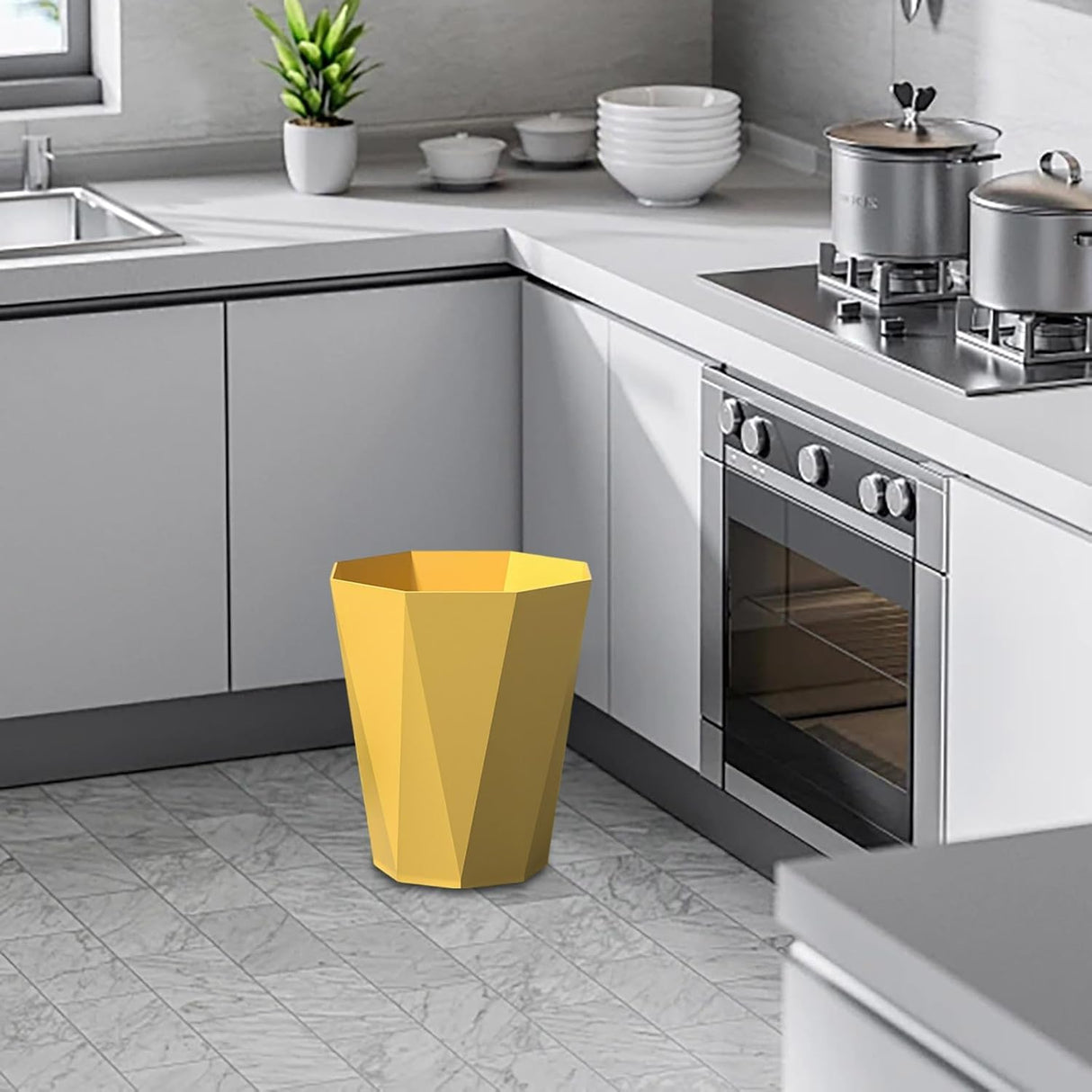 Polygon Small Trash Can,Bathroom Garbage Container, Office Organizer Plastic Wastebasket Rubbish Bin Paper Basket for Bathrooms, Kitchens,Laundry Room, Offices, Kids Rooms (Yellow)