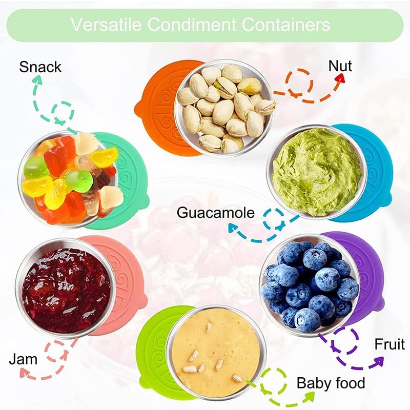 6Pcs Salad Dressing Container Sets,Reusable Salad Container Small Containers with Lids for Lunch Stainless Steel Condiment Cup Leakproof Dipping Sauce Cups 1.7 oz Small Containers for Picnic Travel