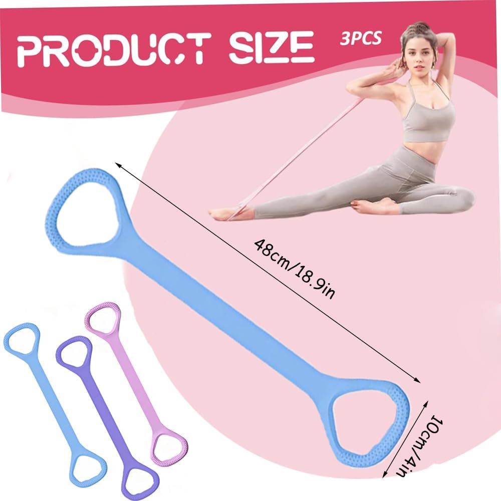 3 Pack Figure 8 Fitness Resistance Band, Elastic Bands for Working Out,Arm|Back|Chest Training Exercise Bands, Exercise Equipment for Yoga, Pilates,Physical Therapy