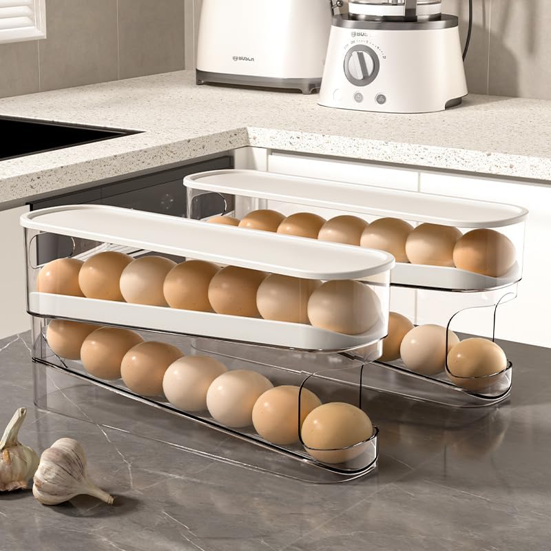 Egg Storage for Fridge, Space-Saving Rolling Eggs Dispenser for Refrigerator Storage, Made of Sturdy, Clear PTE Material, Holds 12 Large Eggs