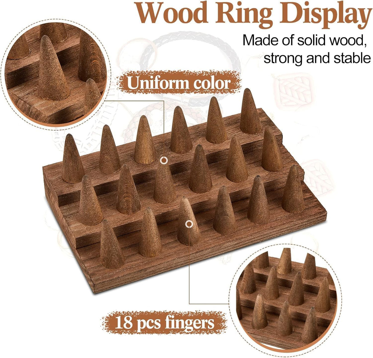 2Pcs Wooden Ring Display Stand, 3 Tier Ring Organizer for 18 Rings Storage Selling, Wood Ring Holder Wooden Ring Organizer, Jewelry Display Holder Showcase for Ring Organizer Jewelry Show Storage