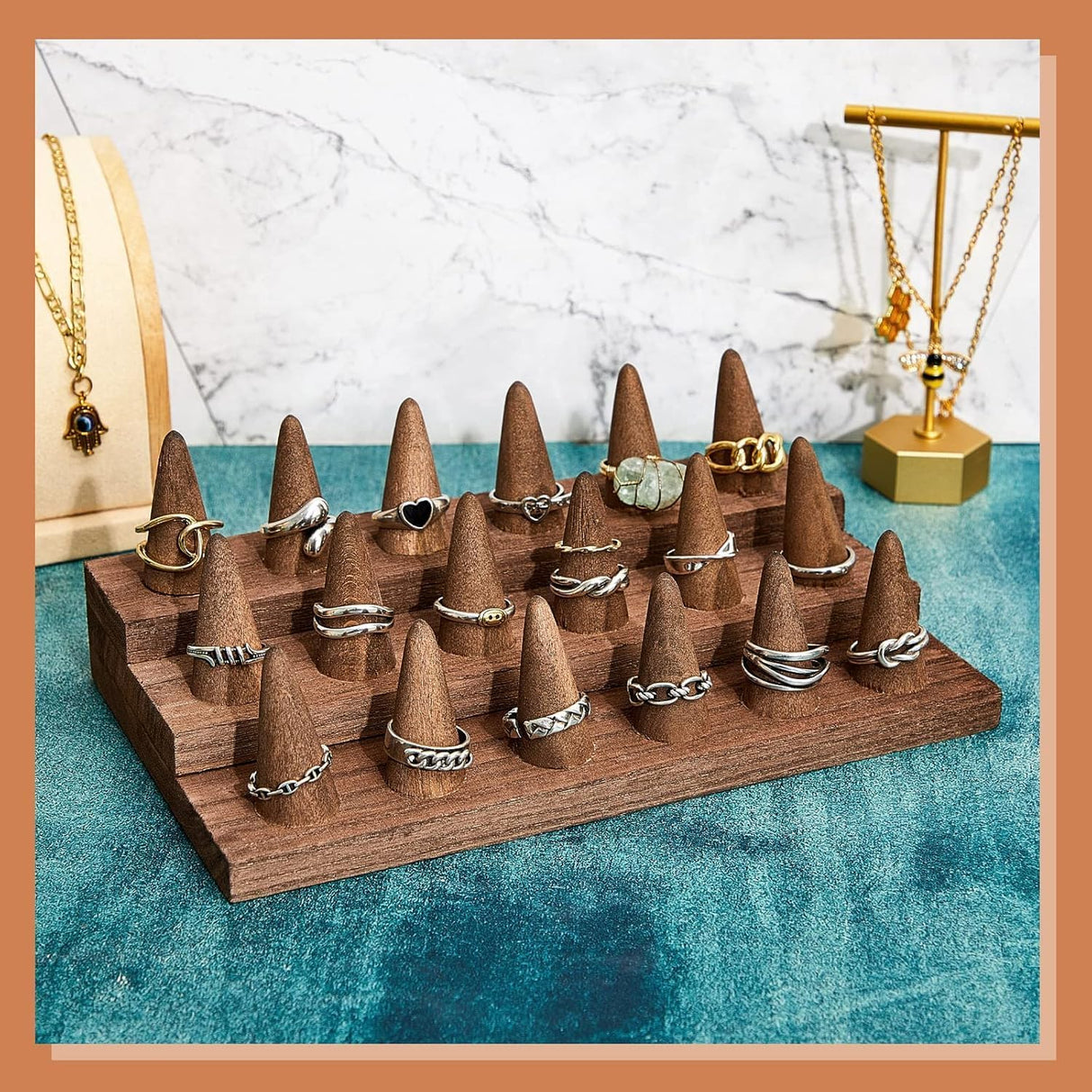 2Pcs Wooden Ring Display Stand, 3 Tier Ring Organizer for 18 Rings Storage Selling, Wood Ring Holder Wooden Ring Organizer, Jewelry Display Holder Showcase for Ring Organizer Jewelry Show Storage