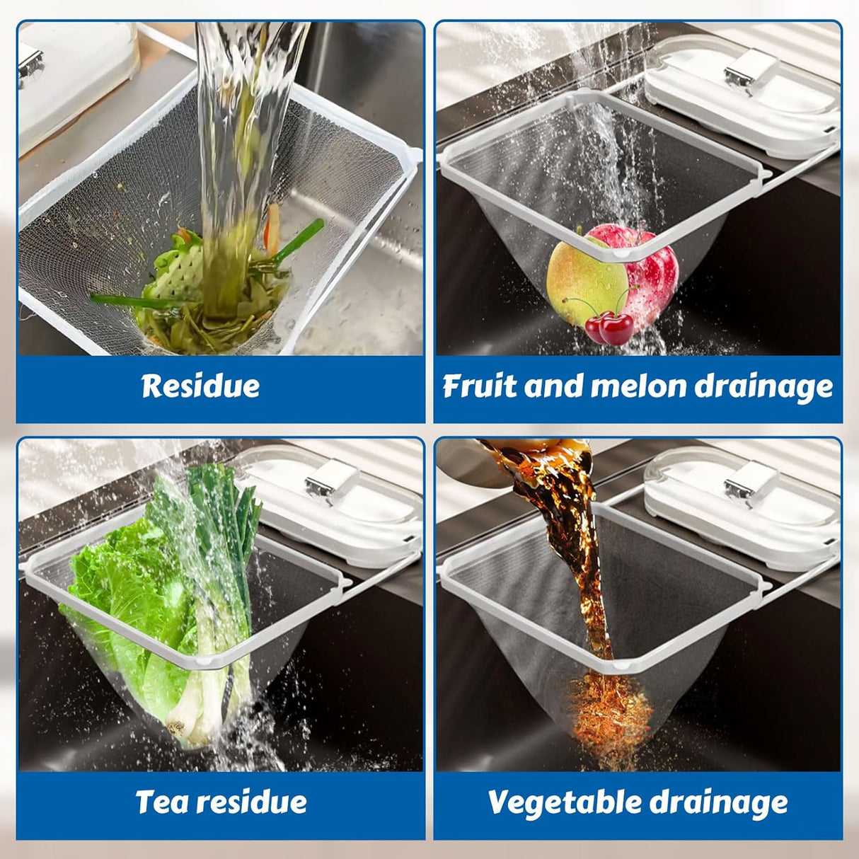 Kitchen Sink Strainer with Net 100Pcs, Large Opening Sink Strainer Rack, Foldable Rag Rack, Strong Load-Bearing Kitchen Food Catcher Filter, for Kitchen Sink Leftover Garbage Food