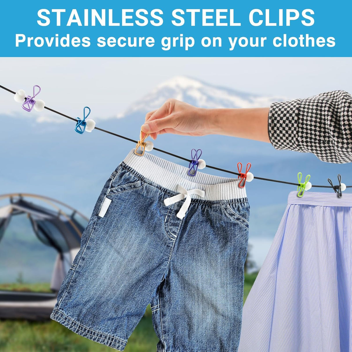 Retractable Travel Clothesline - Glow in The Dark Portable Clothes Line - 7.5ft/2.2m Camping Clotheslines for Outside, Hotel Room or Cruise - Laundry Line, Clothes Drying Line, Clothing Line Outdoor
