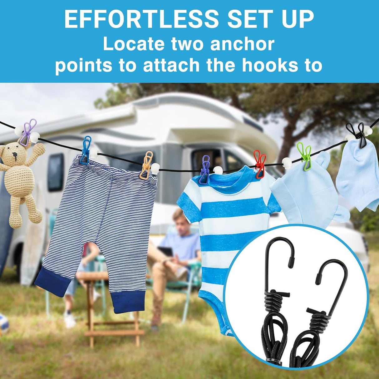 Retractable Travel Clothesline - Glow in The Dark Portable Clothes Line - 7.5ft/2.2m Camping Clotheslines for Outside, Hotel Room or Cruise - Laundry Line, Clothes Drying Line, Clothing Line Outdoor
