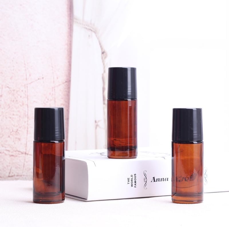 2Pcs Brown 50ml Glass Essential Oil Roller Bottles,Large Empty Roller Bottles Refillable,Deodorant Bottle Containers Rollerball for Fragrance Refillable Containers Accessories