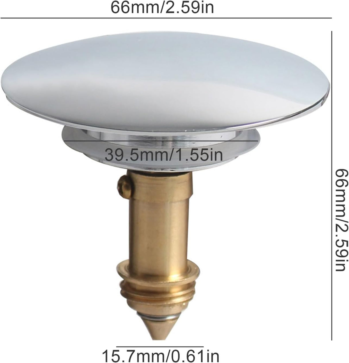2 Pcs Bathroom Pop Up Sink Drain Stopper 66 mm Bathroom Sink Stopper, Pop-Up Click Clack Plug, Solid Brass Chrome Plated Plug, Suitable for Kitchen Bathroom Wash Basin