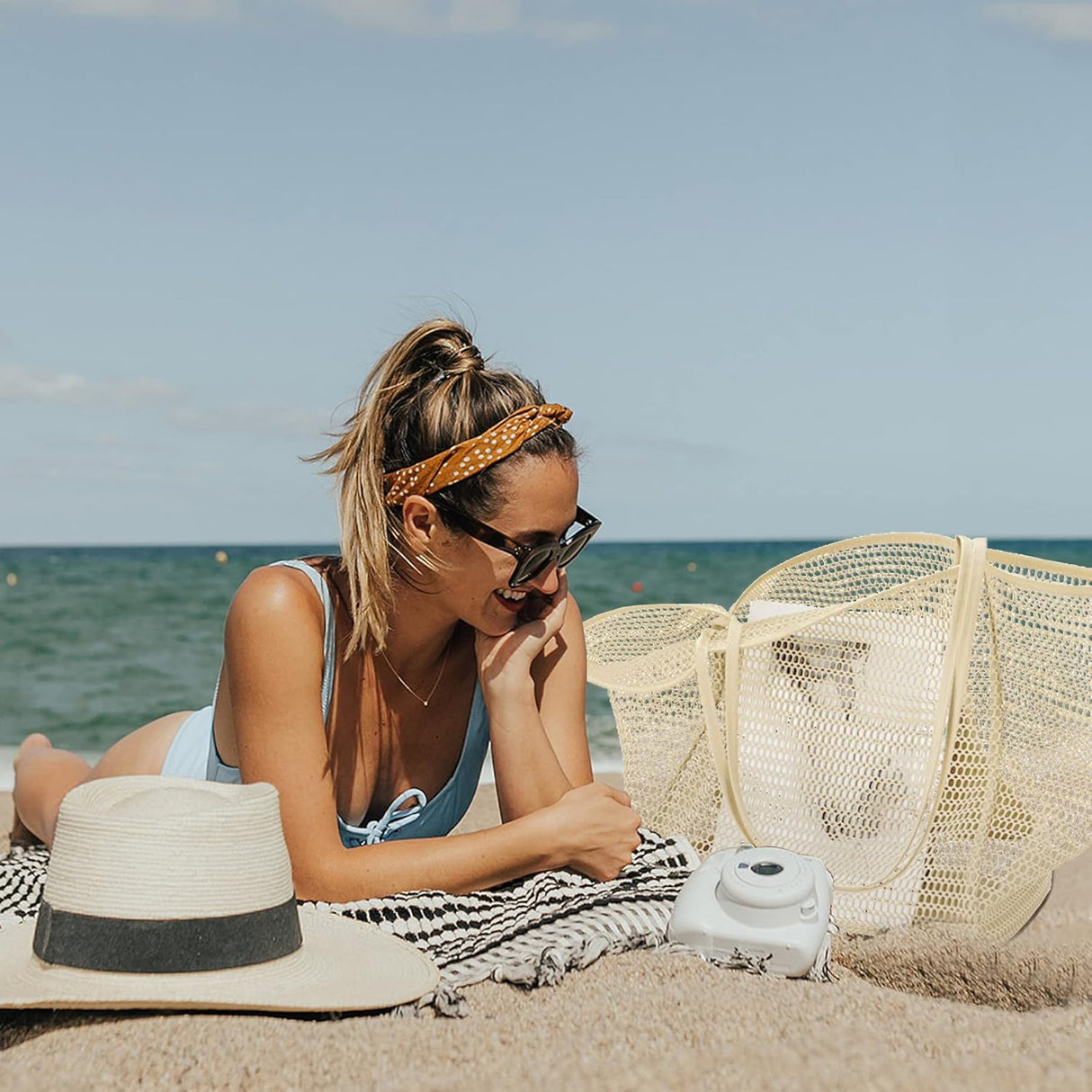 Oversized Beach Tote Bag, Semi Mesh Tote Bag Foldable MAX 35L Laundry Tote Bag For Beach Picnic Laundry Vacation