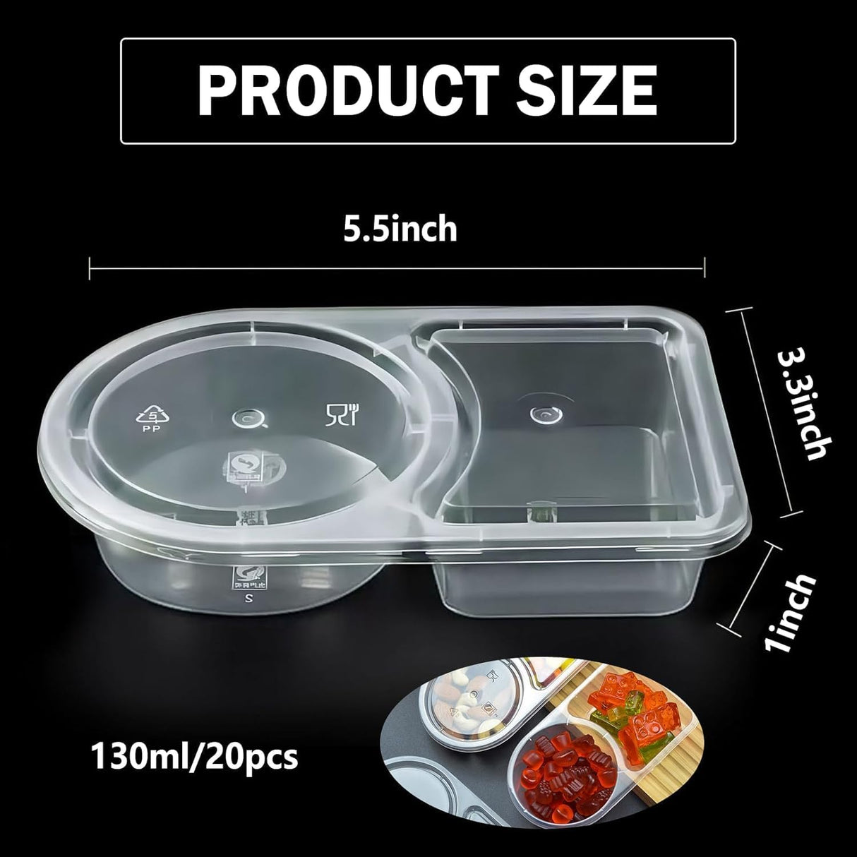 2 Compartment Snack Containers with Lids, Small Reusable Plastic Clear Snack Containers for School, Home, Fridge, Veggie Dip, Lunch, Cheese and Crackers (30)