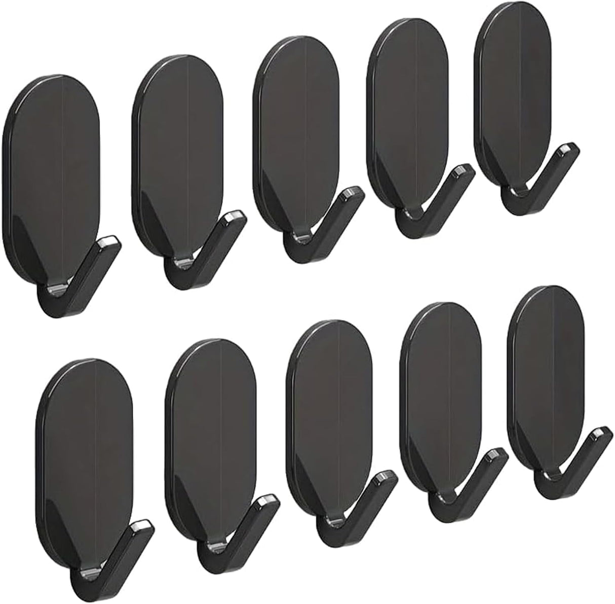 Heavy-Duty Adhesive Wall Hooks, 10-Pack - No-Drill, Damage-Free Installation for Multi-Purpose Use in Bathroom, Kitchen & More - Strong Hold, Black
