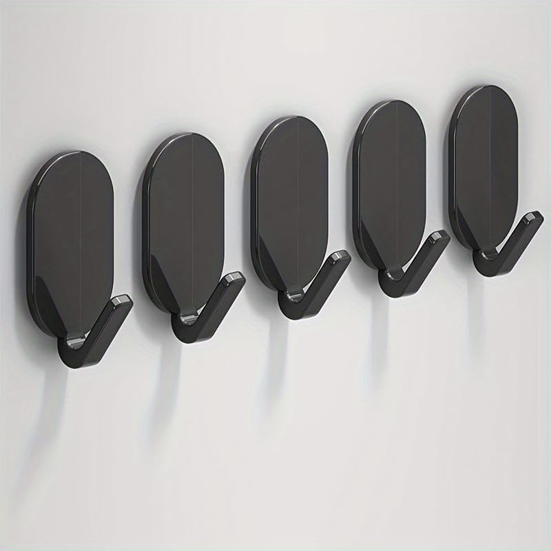 Heavy-Duty Adhesive Wall Hooks, 10-Pack - No-Drill, Damage-Free Installation for Multi-Purpose Use in Bathroom, Kitchen & More - Strong Hold, Black