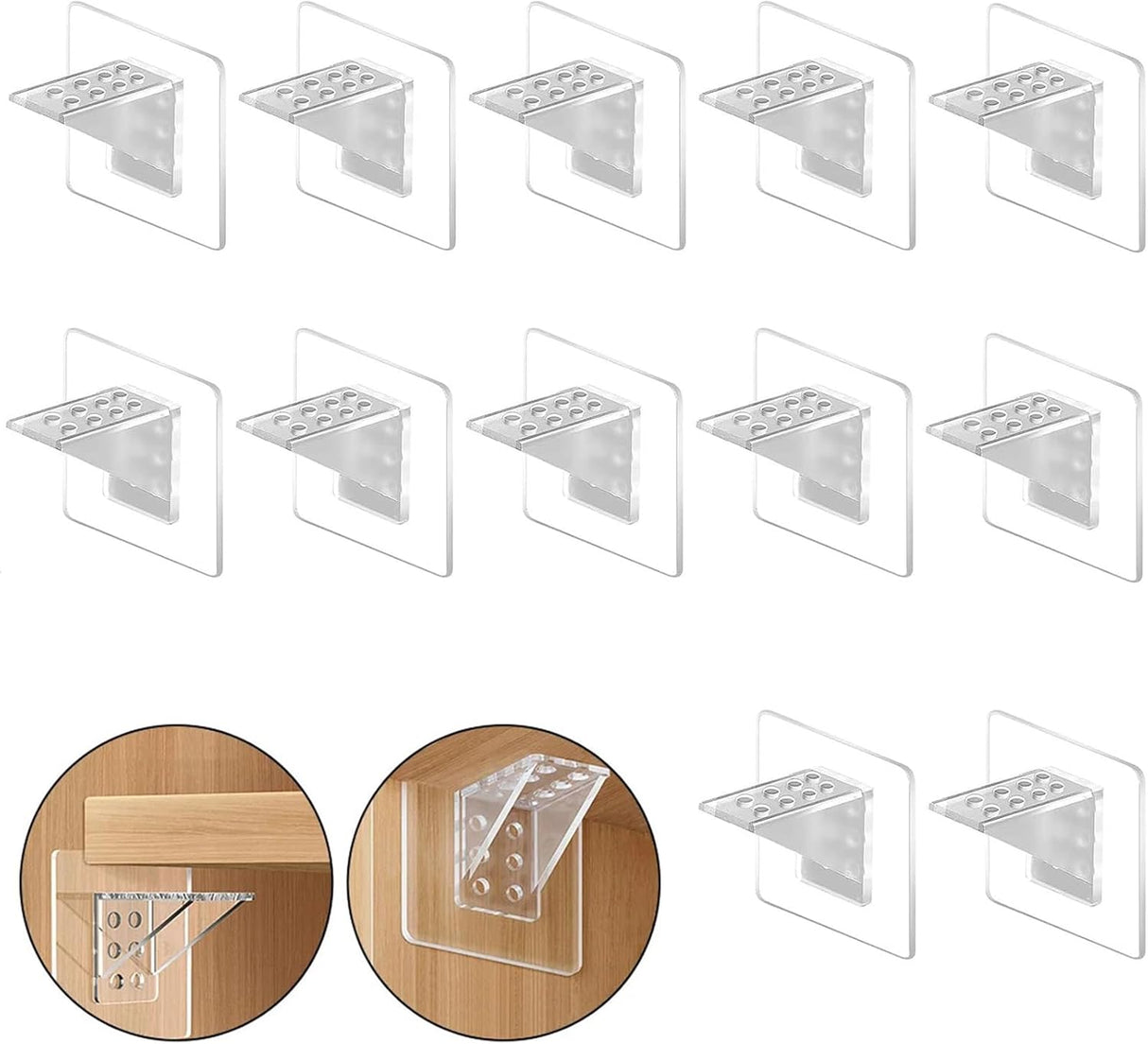 12Pcs Punch Free Shelf Support Peg,Self Adhesive Support Shelf Bracket,Strong Load Bearing for Shelves Kitchen Cabinet Book Closet,Solid Shelf Bearing 15kg