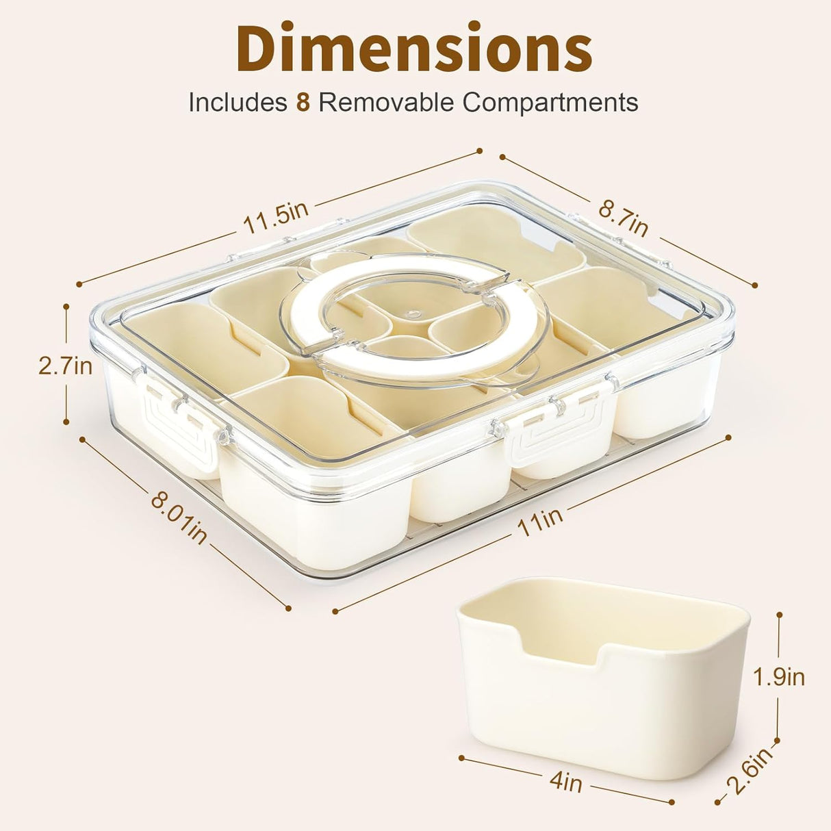 Snackle Box Container,Divided Clear Snack Box Serving Tray with Lid and Handle,8 Compartments Snack Tray,Portable Travel Snack Container,Perfect for Party, Travel, & Picniccnic(1 Pack)