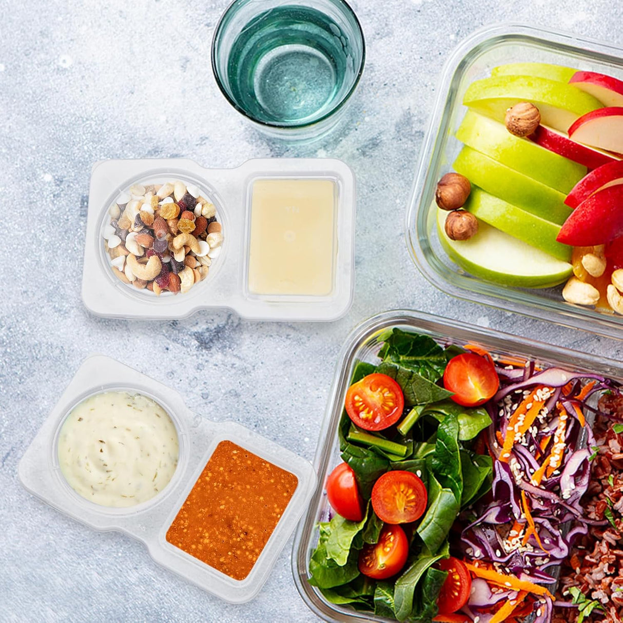 20 Set Reusable Snack Containers, 2-Compartment Dipping Containers with Lid for Refrigeration, Portion Control, Outdoor Takeaway Sauce Dip Case