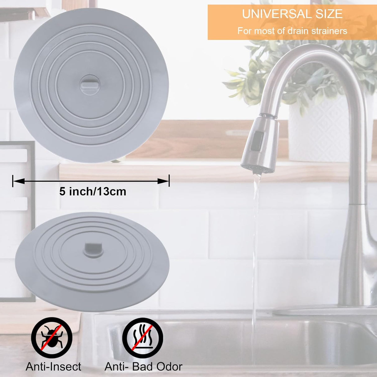 Bathtub Drain Stopper 3 Pack, 5inch Tub Cover, Silicone Bath Plug Essentials Flat Suction for Kitchen Bathroom Laundry Accessories -