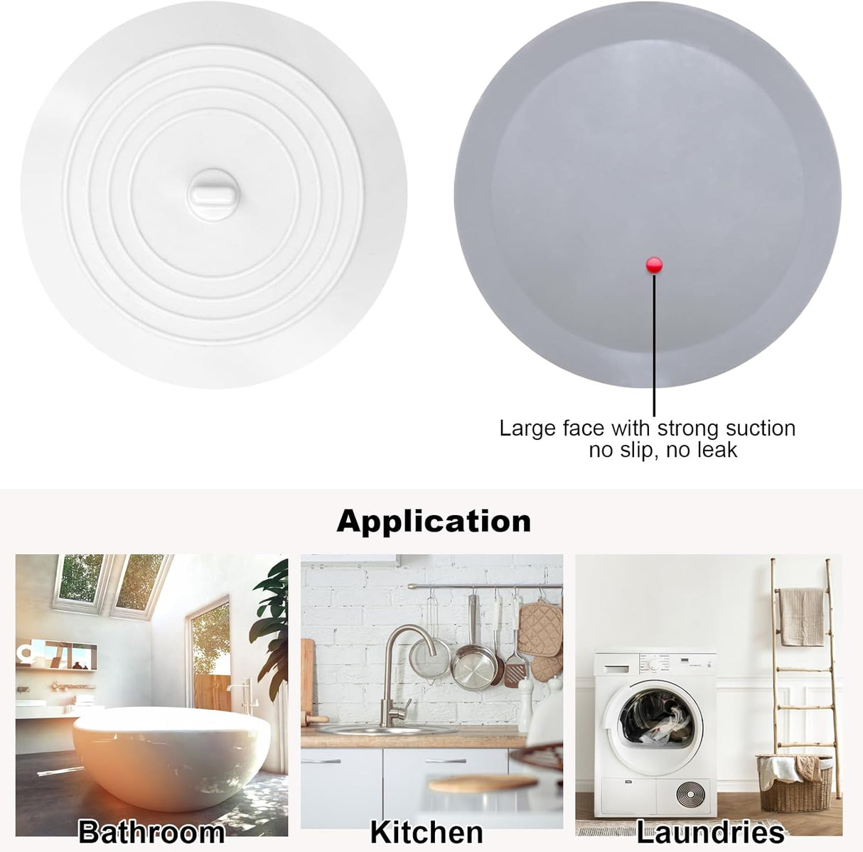 Bathtub Drain Stopper 3 Pack, 5inch Tub Cover, Silicone Bath Plug Essentials Flat Suction for Kitchen Bathroom Laundry Accessories -