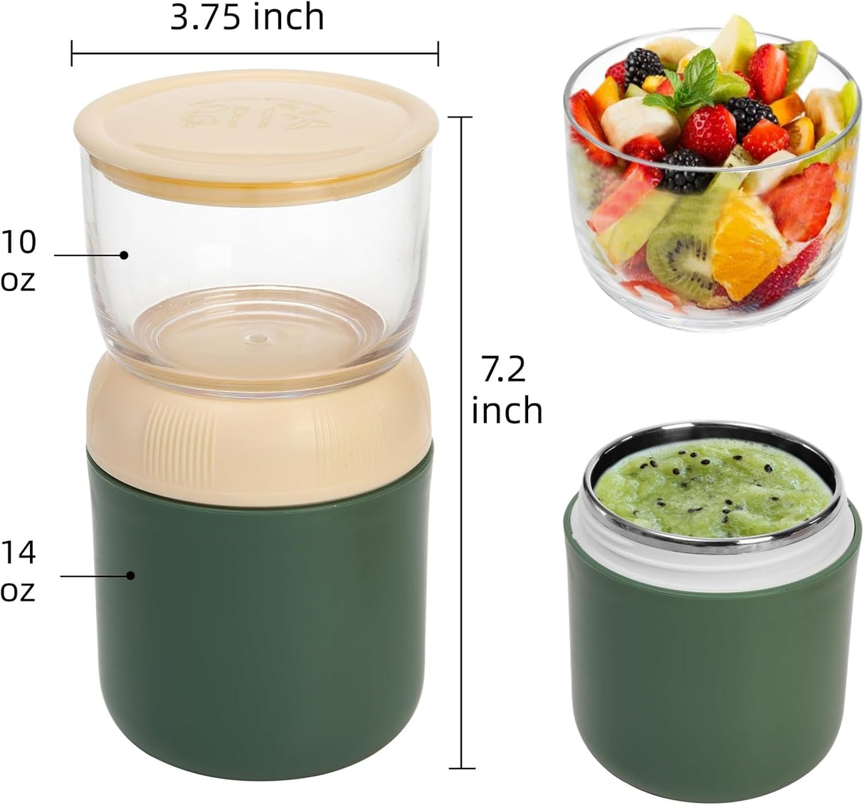2 Pack Insulated Yogurt Container, 24oz Breakfast On the Go Cup with Plastic Topping Cereal Oatmeal Cup, 2-in-1 Food Storage Jar Lid and Spoon, Overnight Oats Container for Soup Lunch