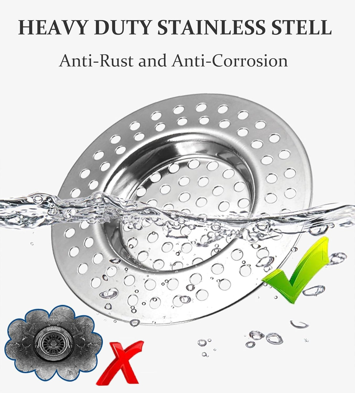RVS kitchen drain plug - standard drain plug and hair/food catcher for bathroom - kitchen and shower (7.6 cm outer diameter - 4.5 cm inner diameter - 2-pack)