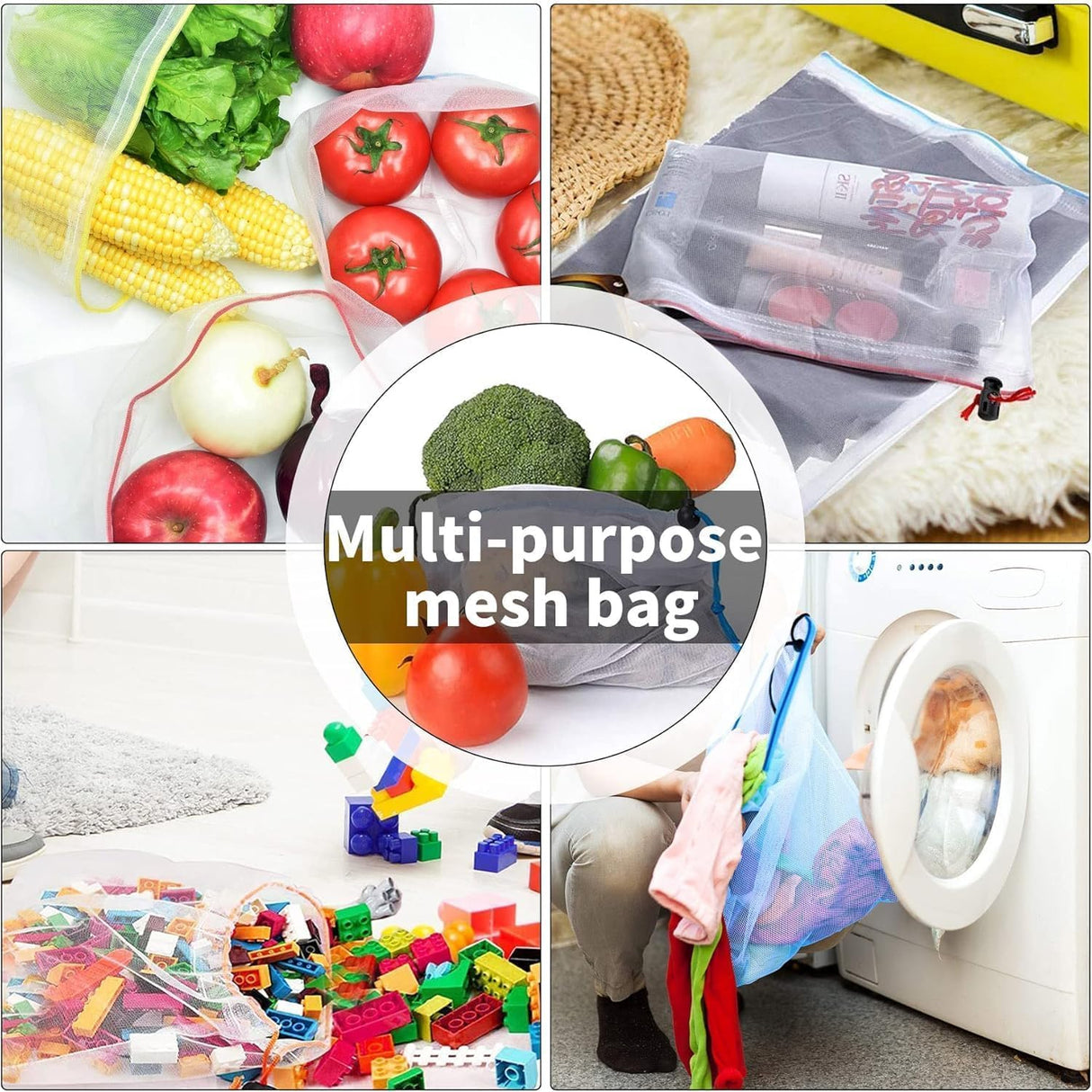 12 pieces of toy storage mesh bags - washable transparent gauze with drawstring - suitable for fruit- vegetables- groceries- groceries- storage space and toys- 3 different sizes