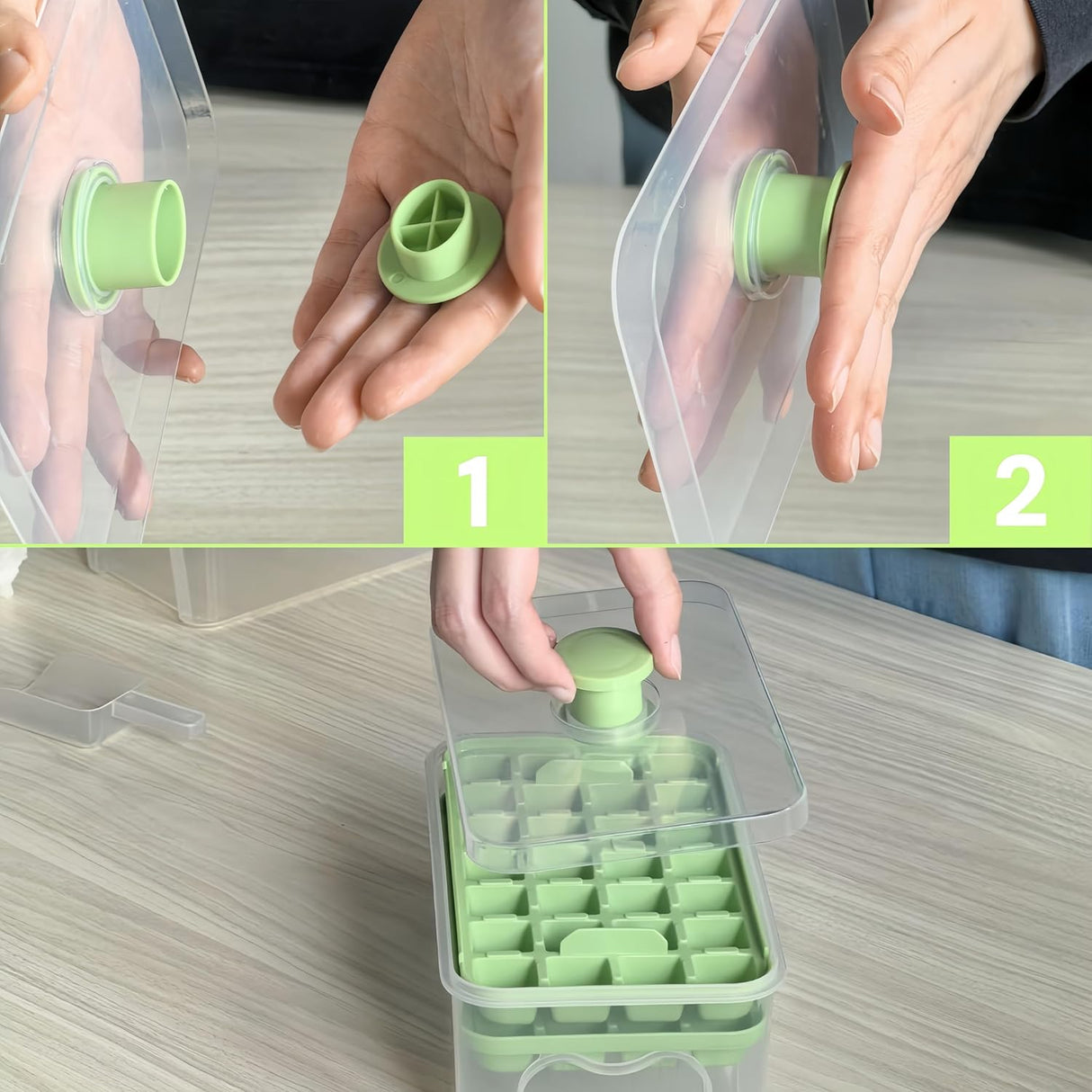 Ice Cube Trays - Ice Cube Tray with Lid and Container - 56 Ice Cube Molds - 2 Containers and Ice Scoop - BPA-free (Green)