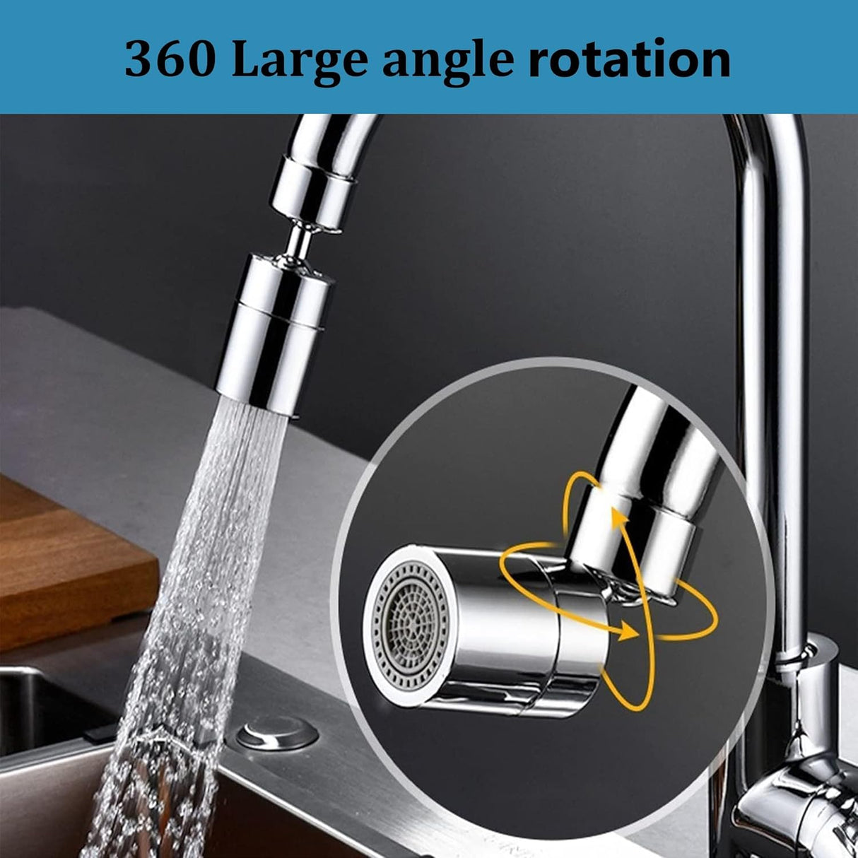 Faucet spray head for kitchen and sink taps - 360° swivel dual-function sprayer - 80-degree swivel tap spout with wide angle - Extended sprayer for taps - Splash-proof spray head for kitchen tap spouts