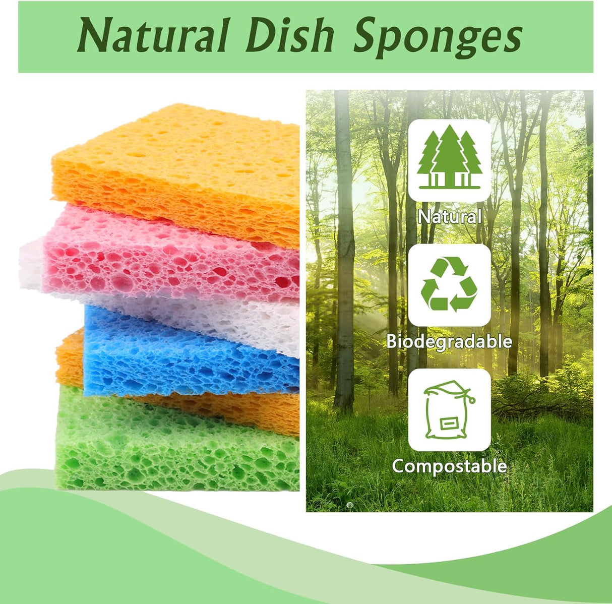 Dishwashing sponges, 12 natural cellulose cleaning sponges, anti-scratch kitchen sponges for washing dishes, home, cookware, bathroom