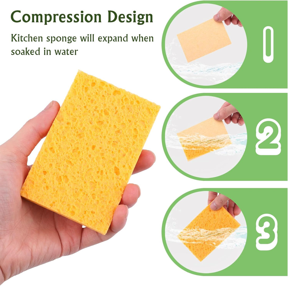 Dishwashing sponges, 12 natural cellulose cleaning sponges, anti-scratch kitchen sponges for washing dishes, home, cookware, bathroom