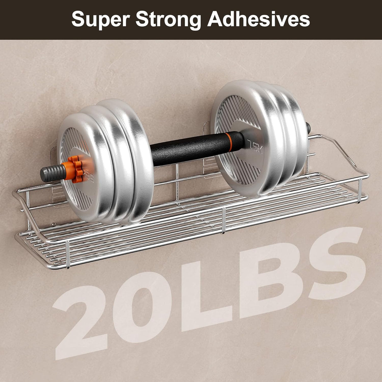 Storage rack for the bathroom, shower and kitchen - uses traceable transparent glue - no drilling required - stainless steel SUS304 - 15.75 inches - silver