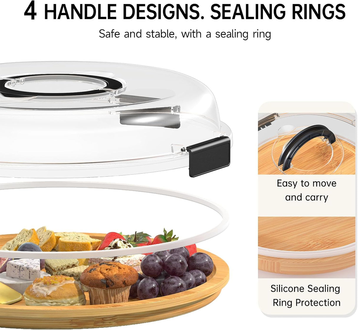 Eetblad - Bamboo plate with clear lid - Dried fruit plate - Rice picnic - Portable - Deli container - Meat- Wood eco-friendly- and fruit bowl - Housewarming gift for a new home