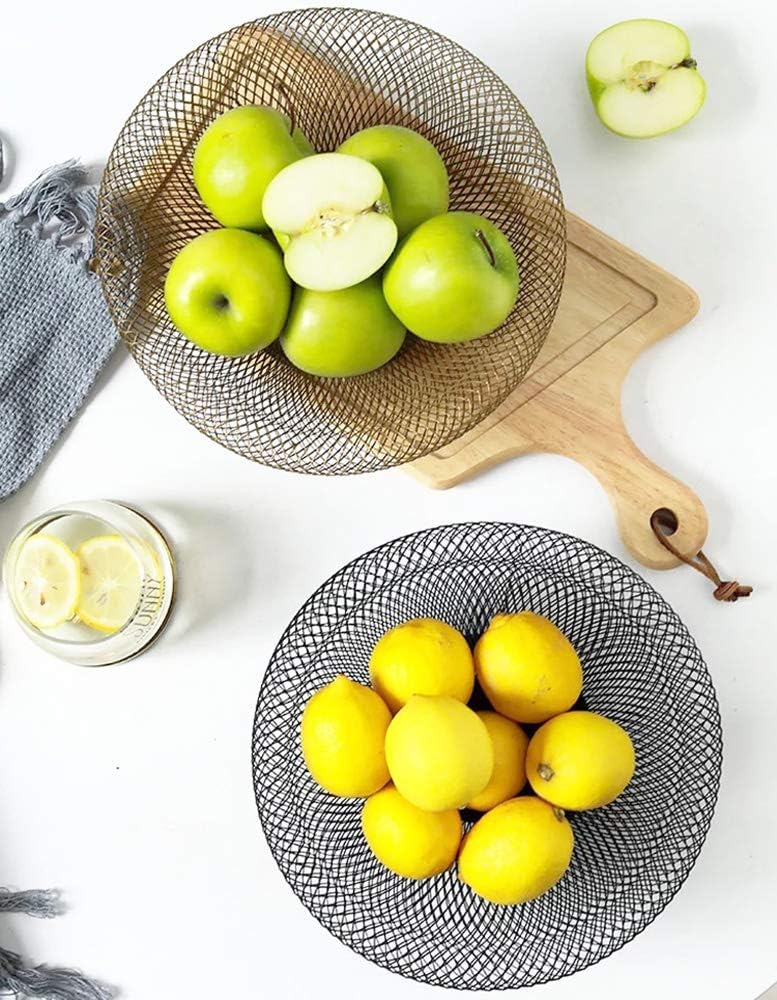 Fruit bowl - Mesh fruit bowl - Decorative fruit basket - Metal - Candy bowl - Suitable for kitchen, countertop, dining table, office - 10 inch (black)