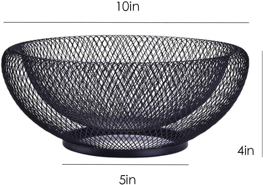 Fruit bowl - Mesh fruit bowl - Decorative fruit basket - Metal - Candy bowl - Suitable for kitchen, countertop, dining table, office - 10 inch (black)