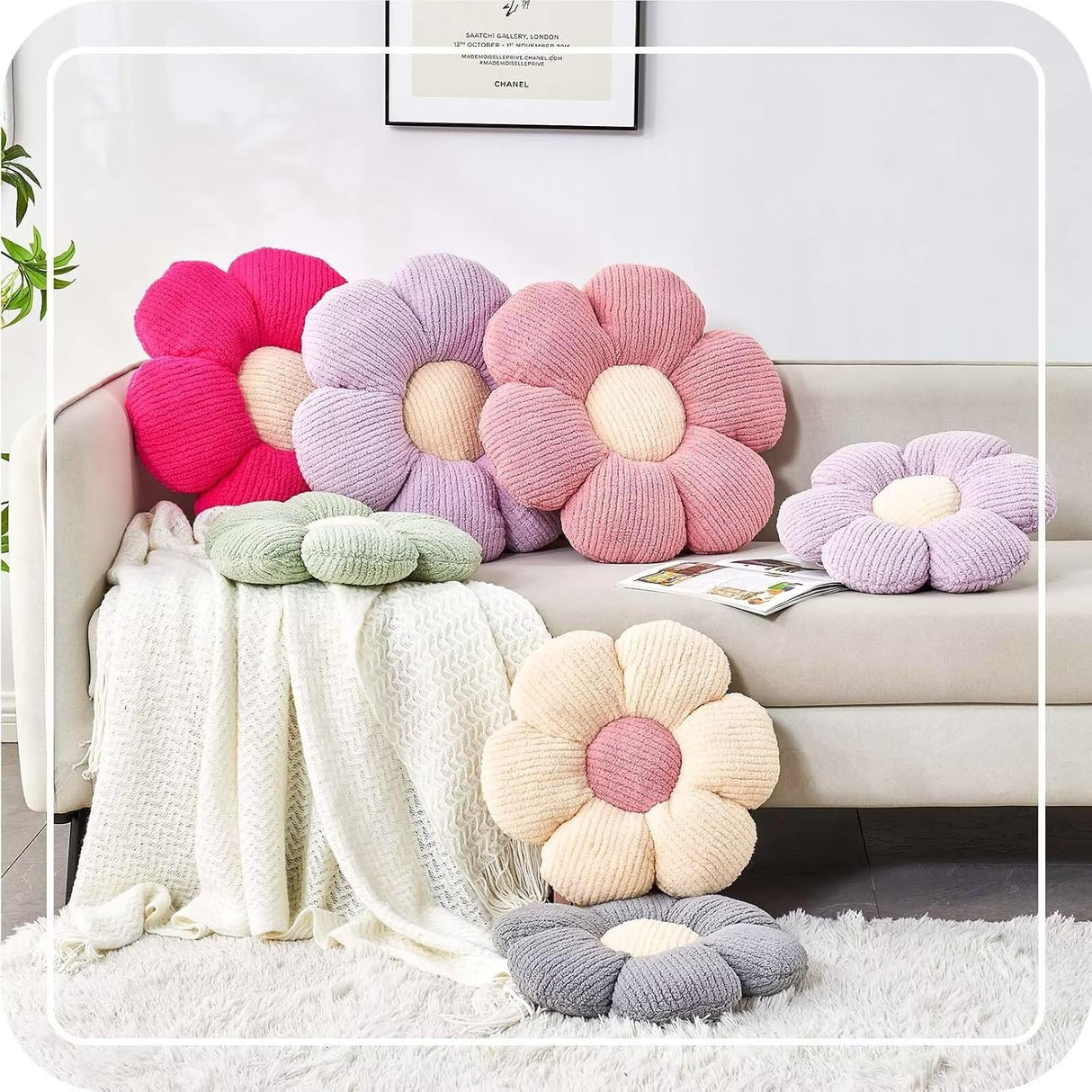 Flower Throw Pillow, Soft Sage Green 14.9" Shaped Floor Pillow for Home Decor, Cute Aesthetic Plush Decorative Pillows for Bed, Sofa, Couch