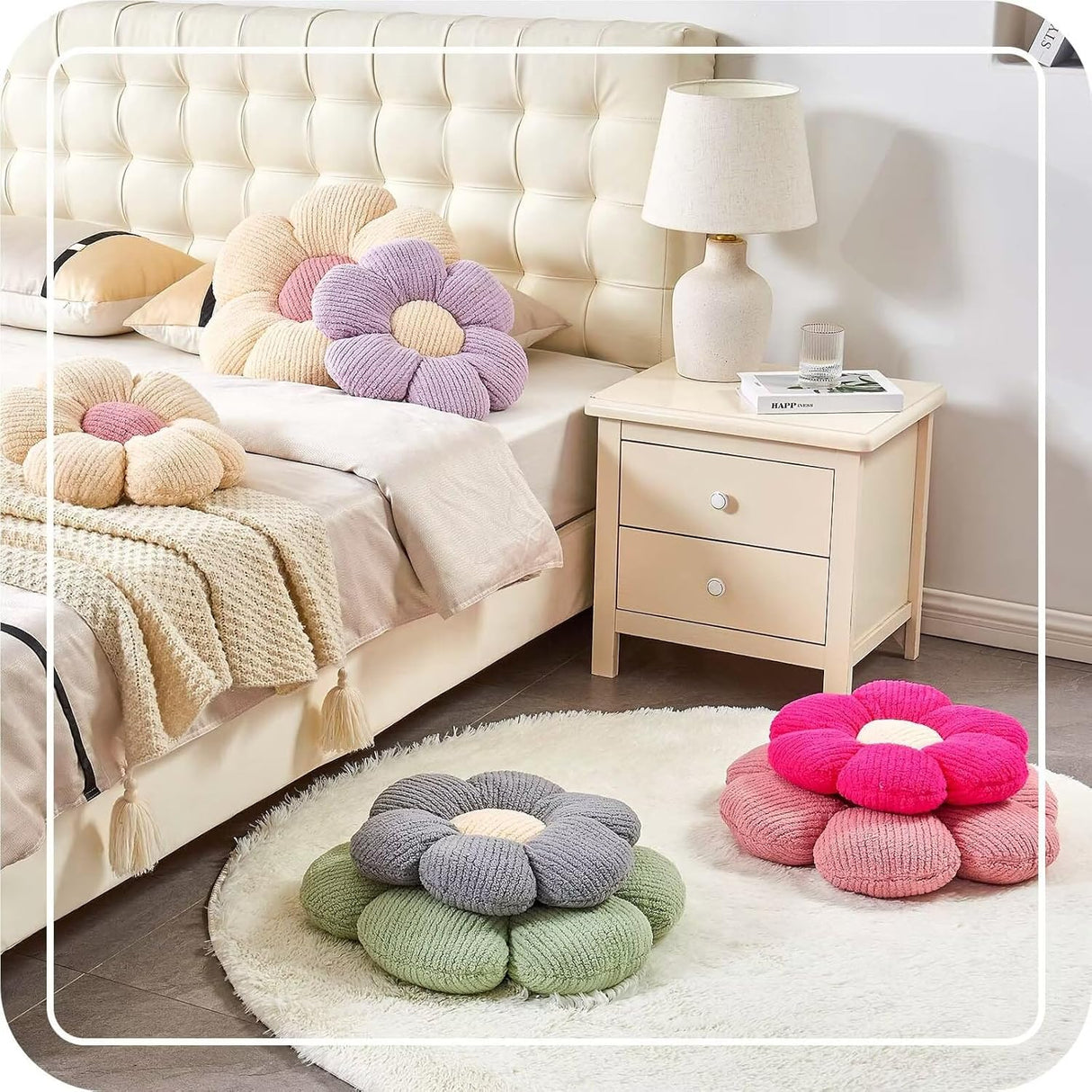 Flower Throw Pillow, Soft Sage Green 14.9" Shaped Floor Pillow for Home Decor, Cute Aesthetic Plush Decorative Pillows for Bed, Sofa, Couch