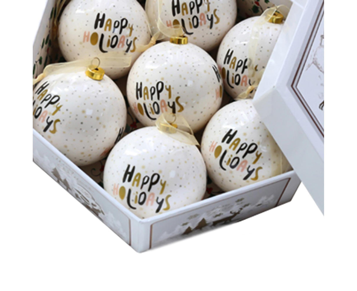 1 Box Decorative Christmas Balls Pendants with Lanyard PC Delicate Craft Festival Balls Pendants Home Decor-Golden