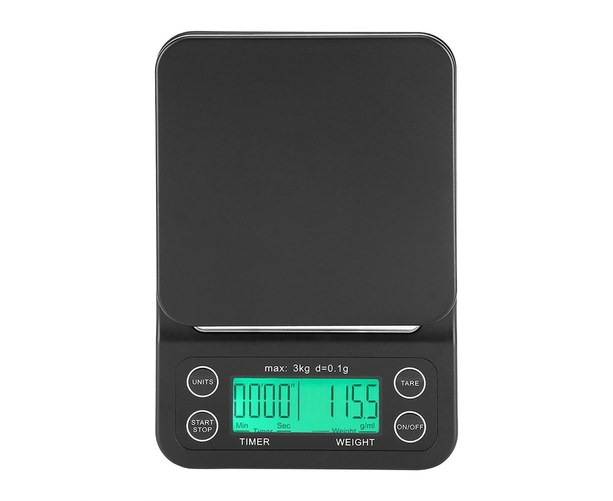 3KG/0.1g Electronic Digital Kitchen Food Scale Drip Coffee Weighing with Timer(Green Backlight)