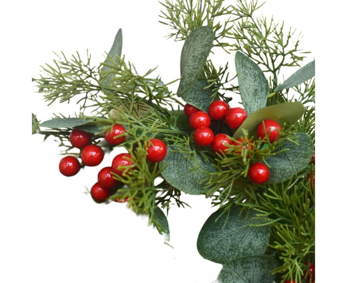 Artificial Christmas Wreath for Front Door Xmas Red Berry Wreath with Pine Needles Cones Winter Eucalyptus Wreath Christmas Decorations - 30CM