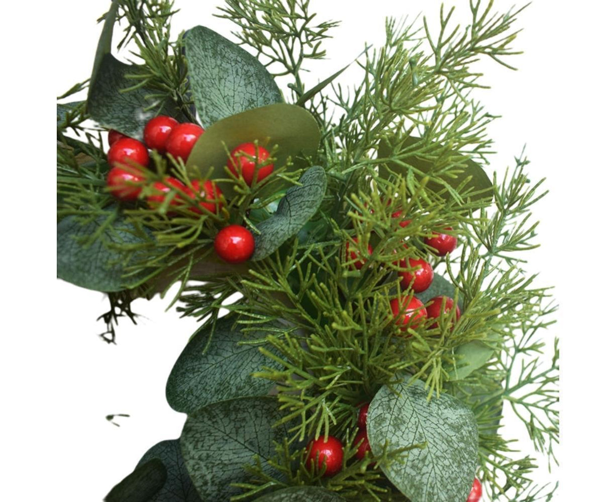 Artificial Christmas Wreath for Front Door Xmas Red Berry Wreath with Pine Needles Cones Winter Eucalyptus Wreath Christmas Decorations - 30CM