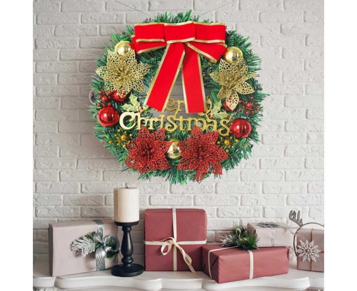 Artificial Christmas Wreath with Lights, Red Berry & Pine Cones, Battery Operated Christmas Wreaths for Front Door, Window, Christmas Decorations - 30CM