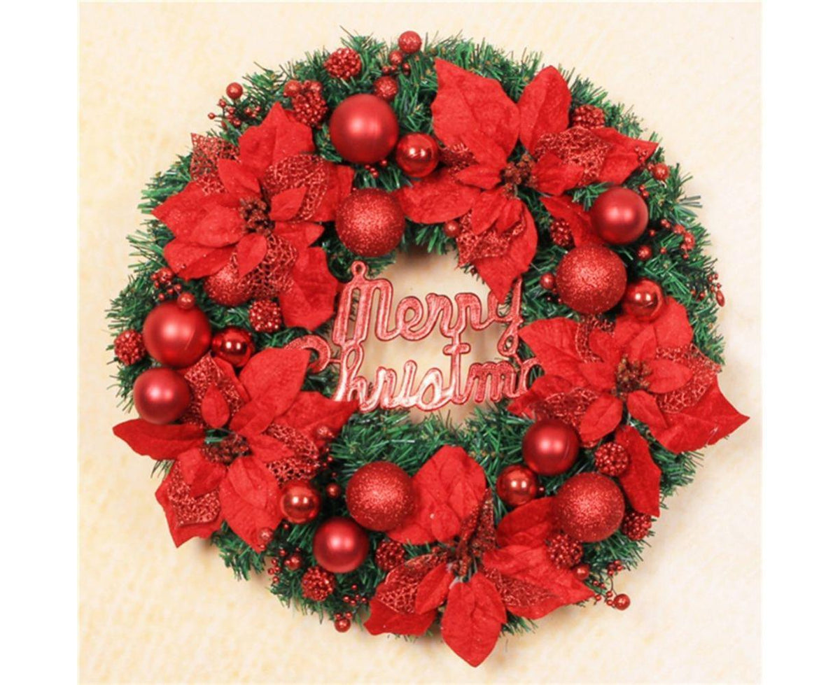 Christmas Ball Wreath Artificial Christmas Wreath Garland Decoration Home Party Decor Xmas Front Door Decorative Hanging - red - 30cm