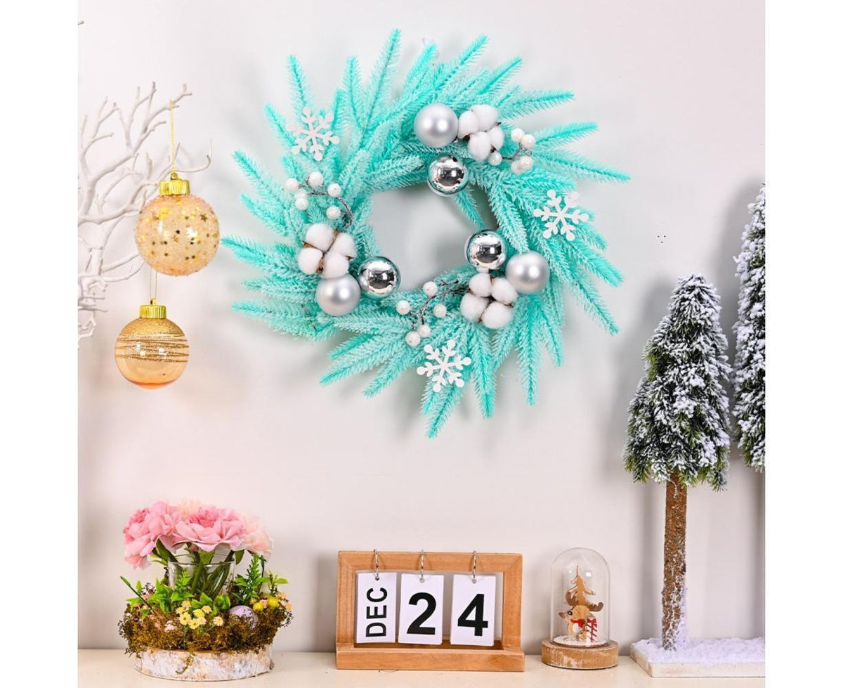 Christmas Ball Wreath Xmas Wreaths Ornaments Glitter Thicken Shatterproof Garland Decoration for Door Wall Mantel Decor - Blue