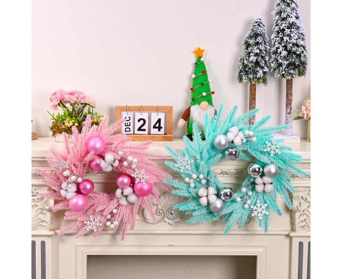 Christmas Ball Wreath Xmas Wreaths Ornaments Glitter Thicken Shatterproof Garland Decoration for Door Wall Mantel Decor - Blue